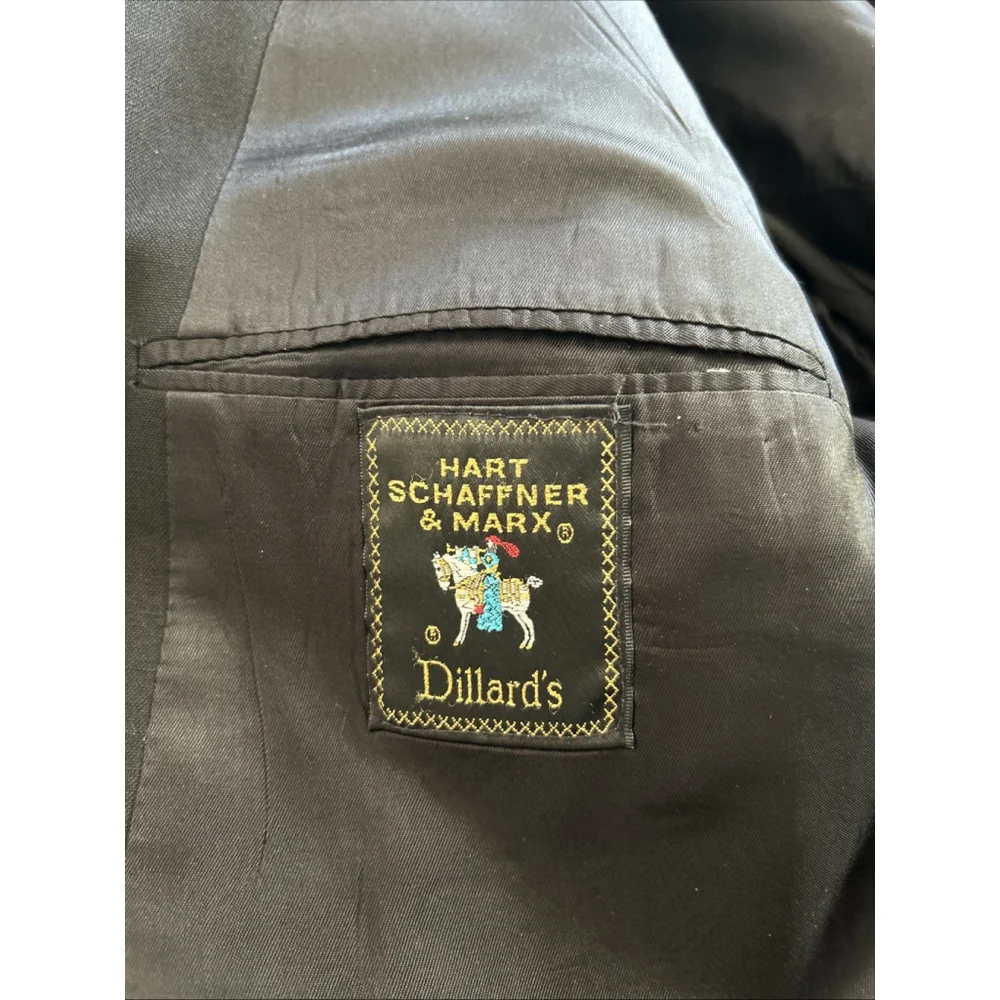 Hart Schaffner Marx 46R 48R Navy Gold Toned Two Button Vented Jacket